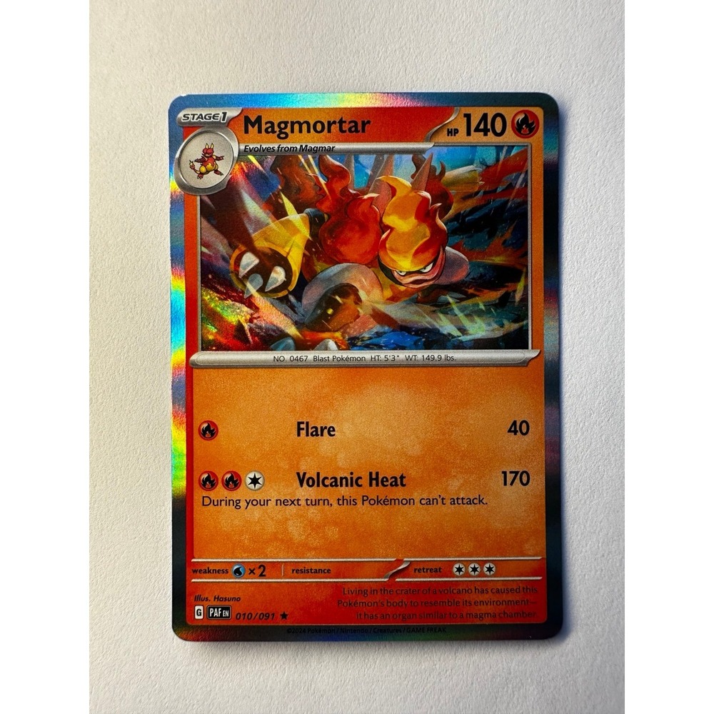 Pokémon Magmortar 010/091 SV: Paldean Fates Rare Holo Stage 1 140 HP 2024 Card